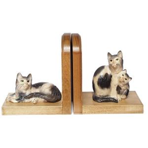 Paar Bücherstützen mit Katze liegend 9171 6 cm und Katzengruppe 9173 10 cm