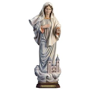 Madonna Medjugorje mit Kirche - Lindenholz geschnitzt
