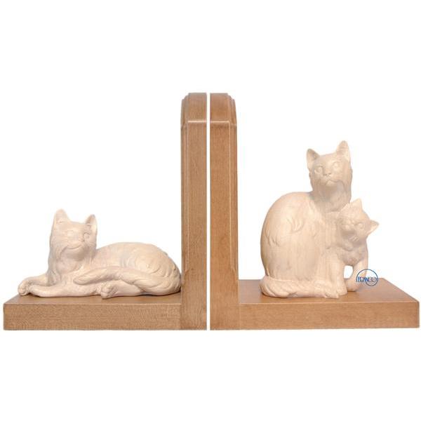 Paar Bücherstützen mit Katze liegend 9171 6 cm und Katzengruppe 9173 10 cm - natur
