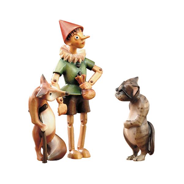 Pinocchio mit Fuchs & Katze(o. Sockel) - lasiert