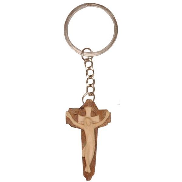 Schlüsselanhänger - Jesus Kreuz modern - mehrtoenig gebeizt
