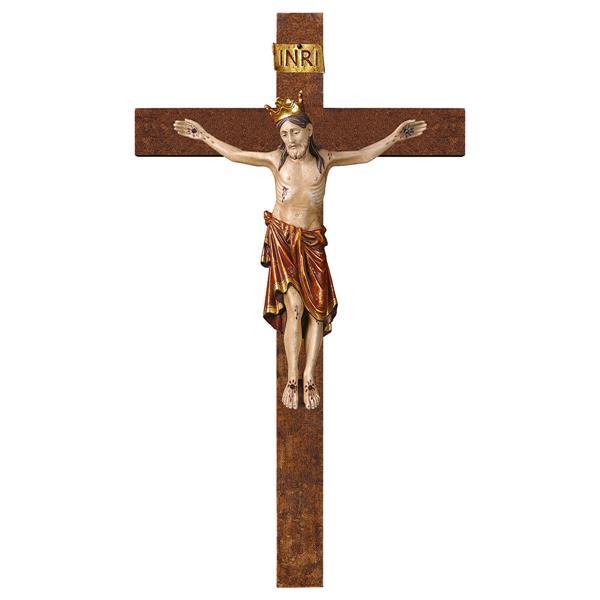 Kruzifix Romanisch mit Krone - Balken gerade - Echtgold Antik